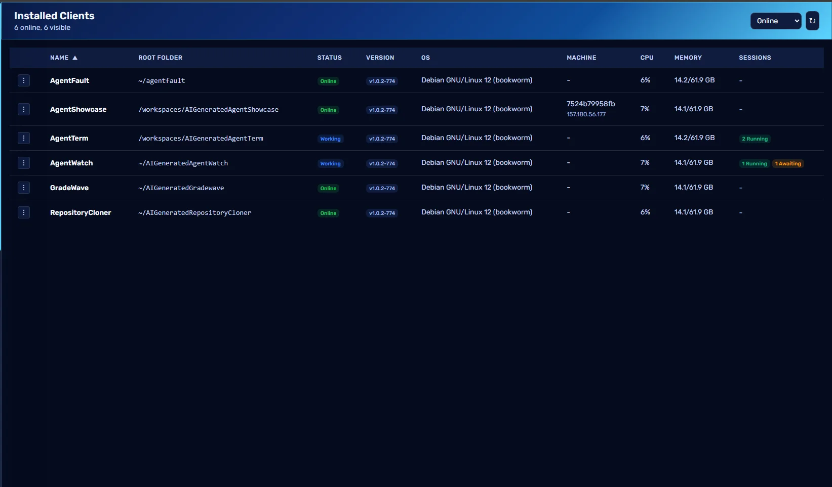 Installed Clients view